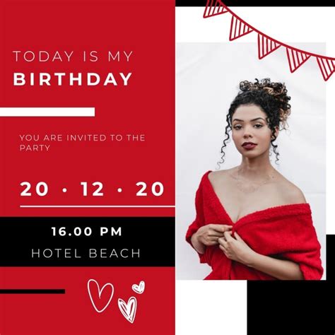 Free Red Birthday Invitation template to design .